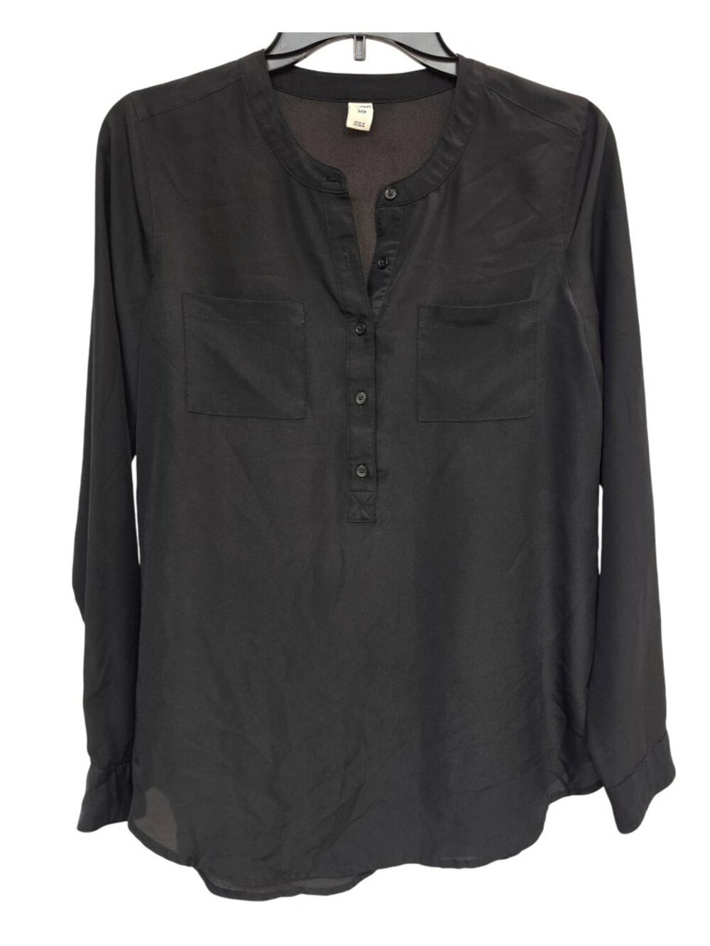 Old Navy Black Semi Sheer Popover Tunic Blouse Womens S Long Sleeve Pockets
